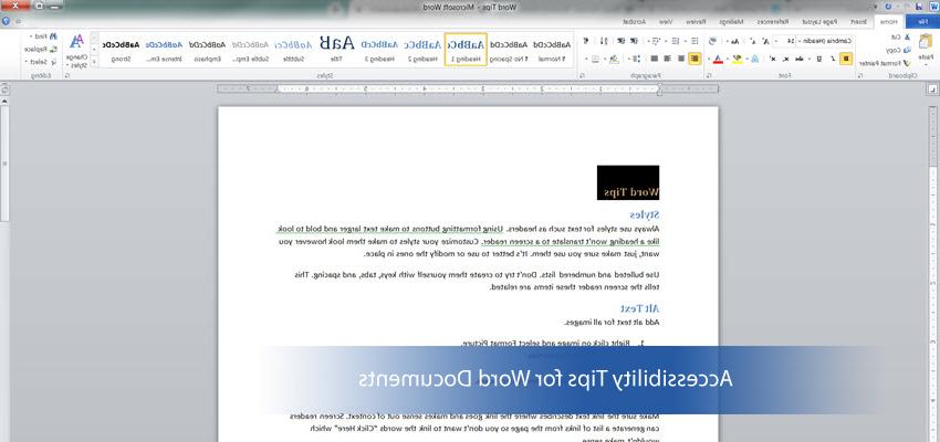 Screenshot of a word document with text overlay Accessibility Tips for Word Documents